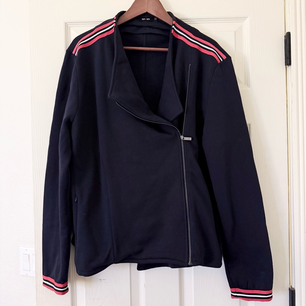Saint + Sofia Biker Moto Navy Jacket Sz 18